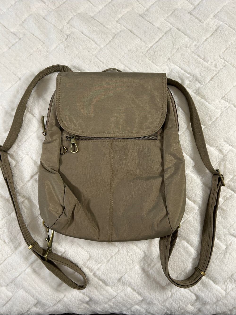 Travelon Olive Brown Nylon Antitheft Backpack